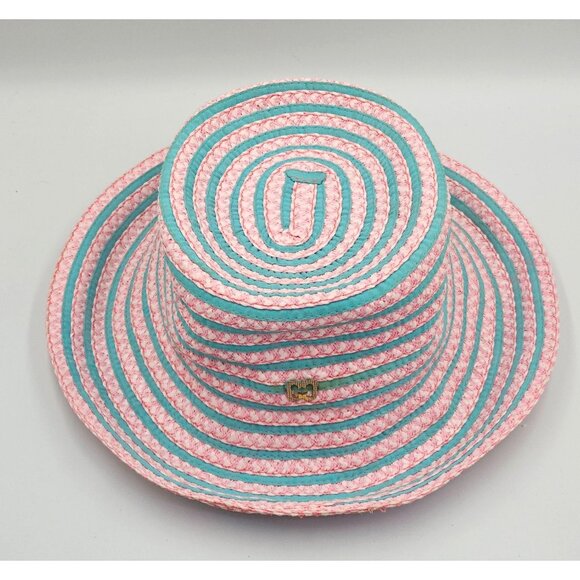 Eric Javits Women's Pink Teal Striped UPF 50+ Packable Squishee Bucket Hat 2701 - Picture 12 of 16
